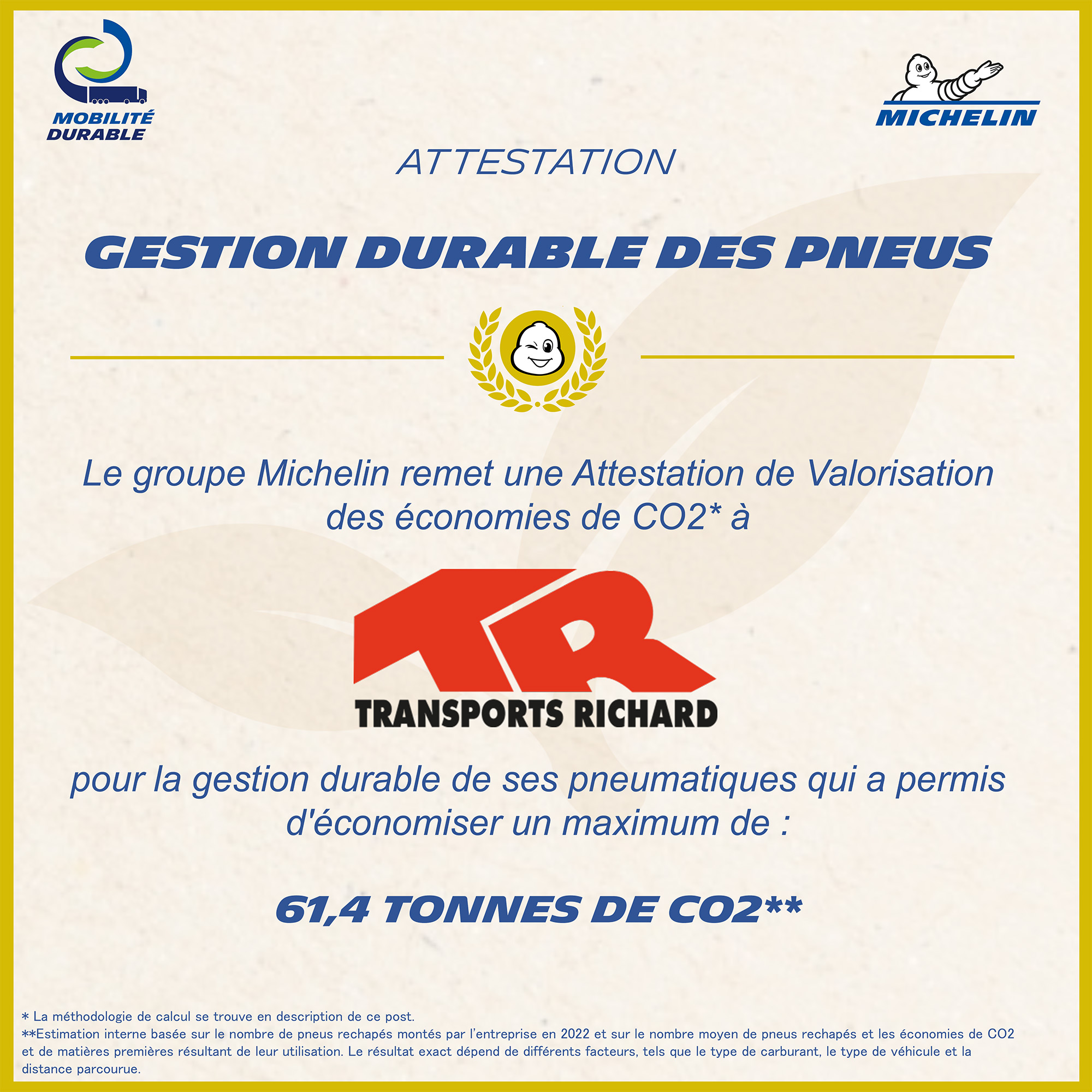 attestation co2 michelin